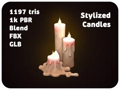 Stylized Candle Small Set Low-poly 3D model