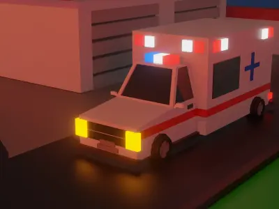 Low Poly Hospital hotel building Low-poly 3D model