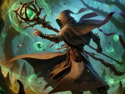 Forest Themed Spiked Mage Staff Low-poly 3D model