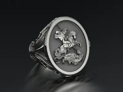 Saint George and the Dragon Engraved Ring 3D STL 3DM Model 3D print model