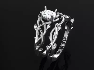 Ring with oval diamond and matching band 4886 3D print model