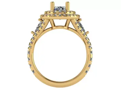 Double Halo Oval Ring with Marquise stone between shanks 3D print model