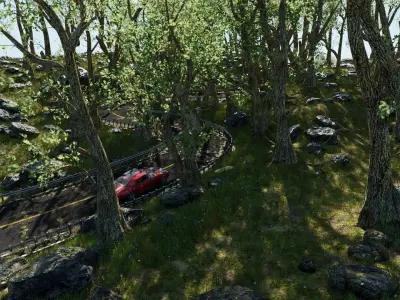 Car in Forest Highway Scene 3D model