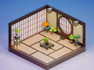 Low poly set of bonsai trees Low-poly 3D model