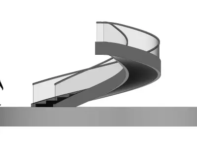 Spiral Stairs with Stringer Treads Railing Landing and Handrail 3D model