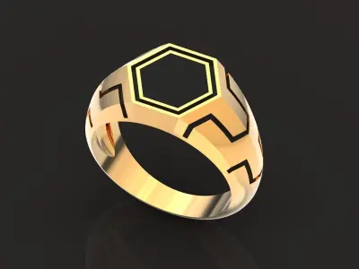 Hexagonal Black Onyx Man Ring 1130 3D print model