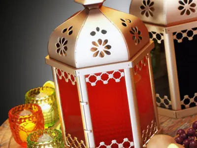 Decorative Set moroccan lanterns on table 3D model