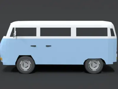 Low Poly Cartoon Retro Van Low-poly 3D model