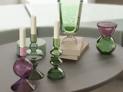 HM Home colored glass candleholders and vases set 3D model