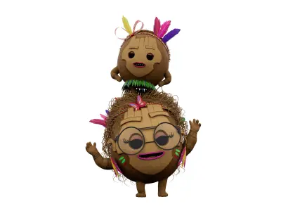 Coco Girl and Baby Rigged Low-poly 3D model