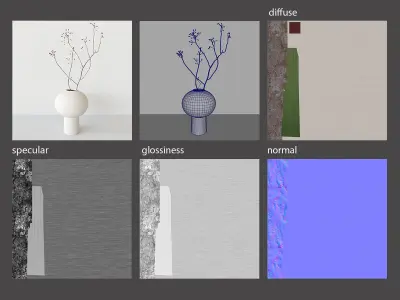 brushed ceramic vase with a branch 3D model