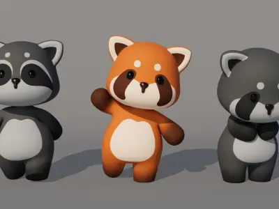 Rigged Cartoon Raccoon Low-poly 3D model