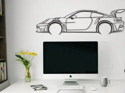 Porsche 911 GT3 RS model 992 Silhouette Metal Wall Art STL 3D print model