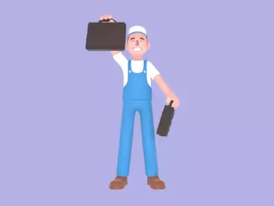 Stylized 3D Happy Mechanic Character - Cartoon Worker 3D model