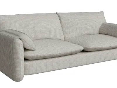 White Fabric Upholstered Sofa 3D model