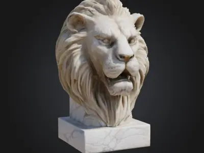 Lion Head Sculpture Low-poly 3D model buy