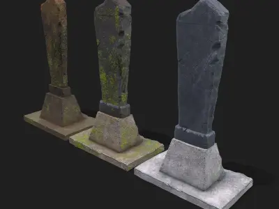  Mossy Grave Stones  Low-poly 3D model