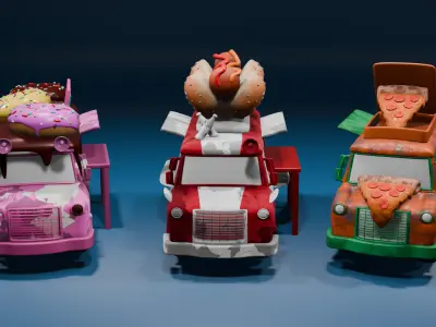 Food Trucks Low-poly 3D model