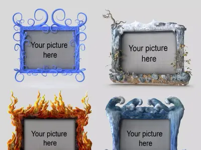 Four elements style picture frames Low-poly 3D model