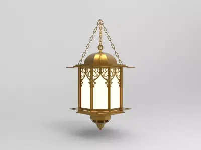 lantern S brass hanging on chain 3D model