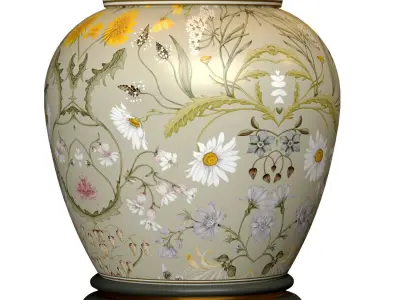  Floral European Nightstand Ginger Jar Chinese Table lamp 3D model