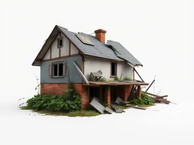 Collapsed Abandoned House Ruin model pack Low-poly 3D model