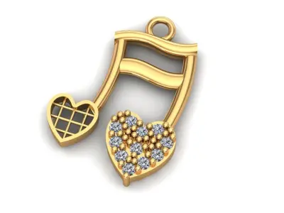 Jewelry musical note with heart and diamonds 3D print model