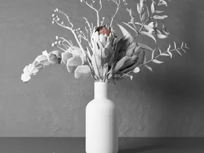 Bouquet of flowers with protea and eucalypt 3D model