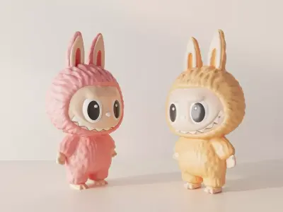 Modern toys Labubu plush toys ornaments combination 3D model