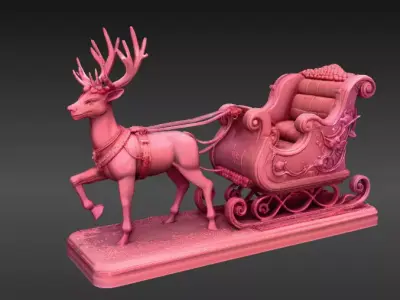 Reindeer Sleigh 3D Model Christmas Winter Decor Print-Ready Low-poly 3D model