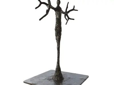 Branching bronze sculpture of woman holding branches 3D model