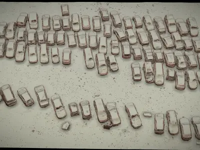 cars abandoned wrecks parking closeup drone scan Low-poly 3D model