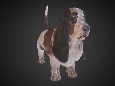 Dog Basset Hound Low Polygon Art Farm Animal Low-poly 3D model