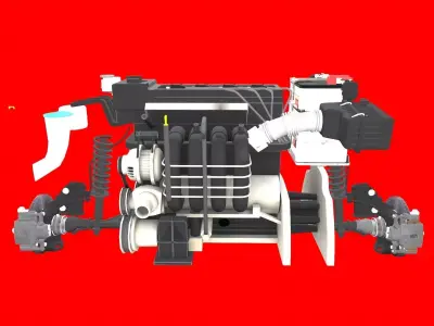 Car 4 Cylinder Engine Low-poly 3D model