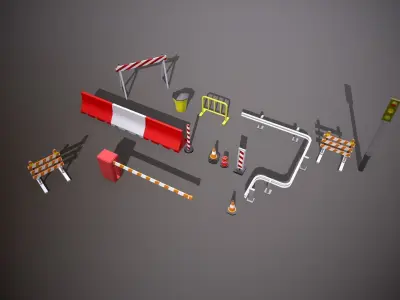 Road paraphernalia set Low-poly 3D model