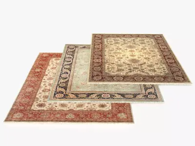 3 Persian carpets  rug Low-poly 3D model