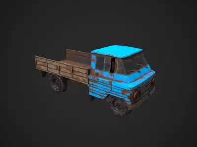 Low Poly Abandoned Rusty Truck - Textured  Low-poly 3D model