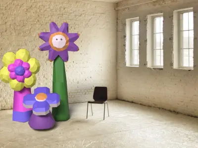 Lowpoly 3D flower bloom set of giant decoration flowers  Low-poly 3D model