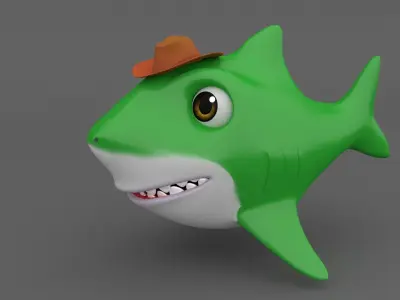 Shark family cartoon Low-poly 3D model