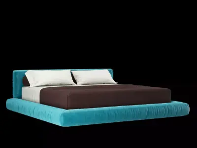 Bed with pillows and blanket 011 3D model