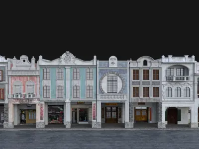 Chinese arcade streets shophouse Buildings kit 3D model