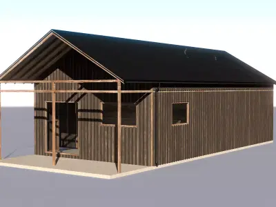 Wooden Garage for Car and Motorcycle with Small Workshop V2 Low-poly 3D model