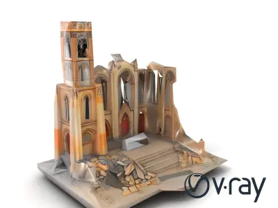Ruined Cathedral Model Pack with Detailed Textures Low-poly 3D model