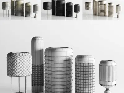 Vase Concrete metal ceramic Indoor Outdoor Set 04 3D model