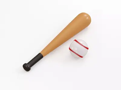 Baseball With Bat Low-poly 3D model