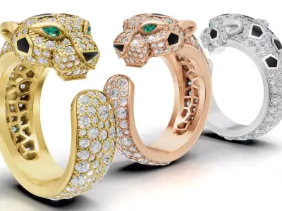 Panther Ring Medium Model Paved 3D print model