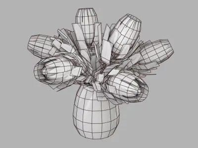 Protea Bouquet in Vase Low-poly 3D model