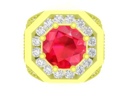 Luxury Octagon Ruby Diamond Ring 3D Jewelry Model  3977 3D print model