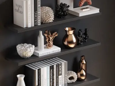 Sea decor with corals vases and books 3D model