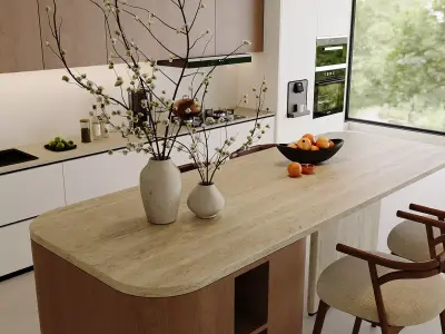 Modern Japandi Kitchen with Island 3D model